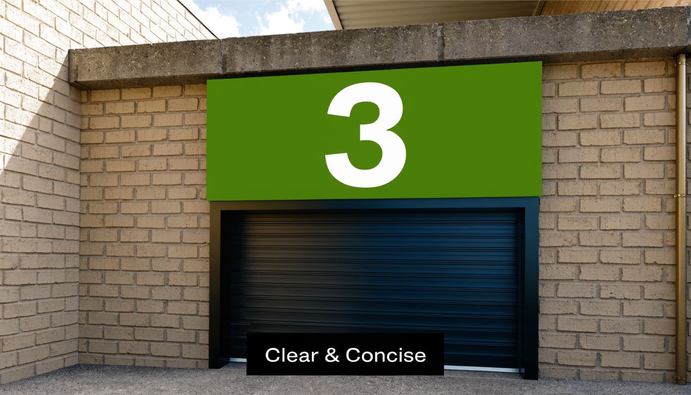 A modern warehouse loading dock door marked with a large green sign featuring the number three.